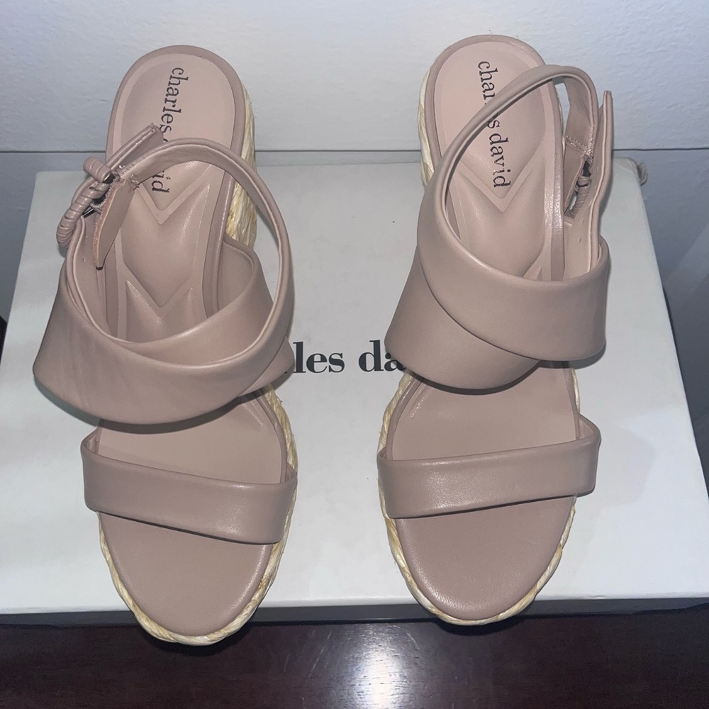 Charles David Beige Wedge Sandals - Picture 2 of 4